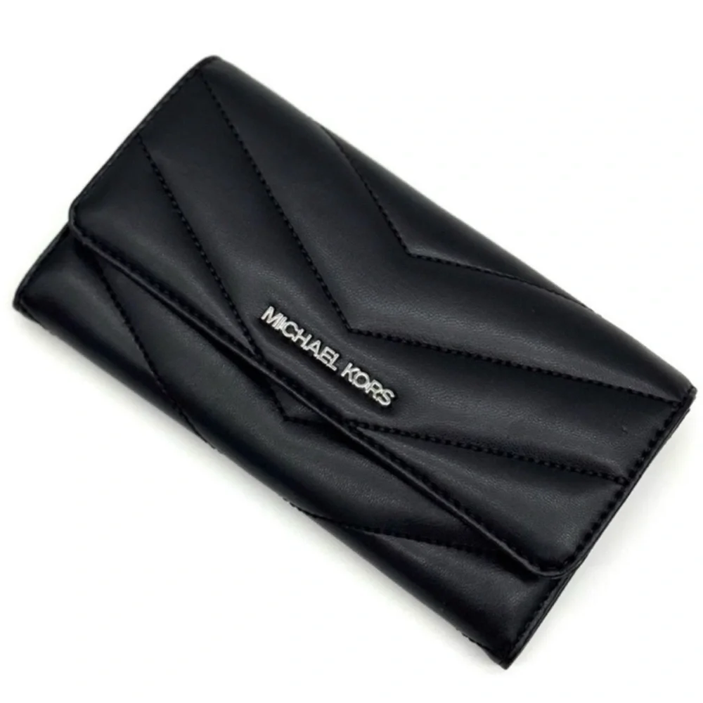 Michael Kors Large Quilted Trifold Wallet Black/Silver